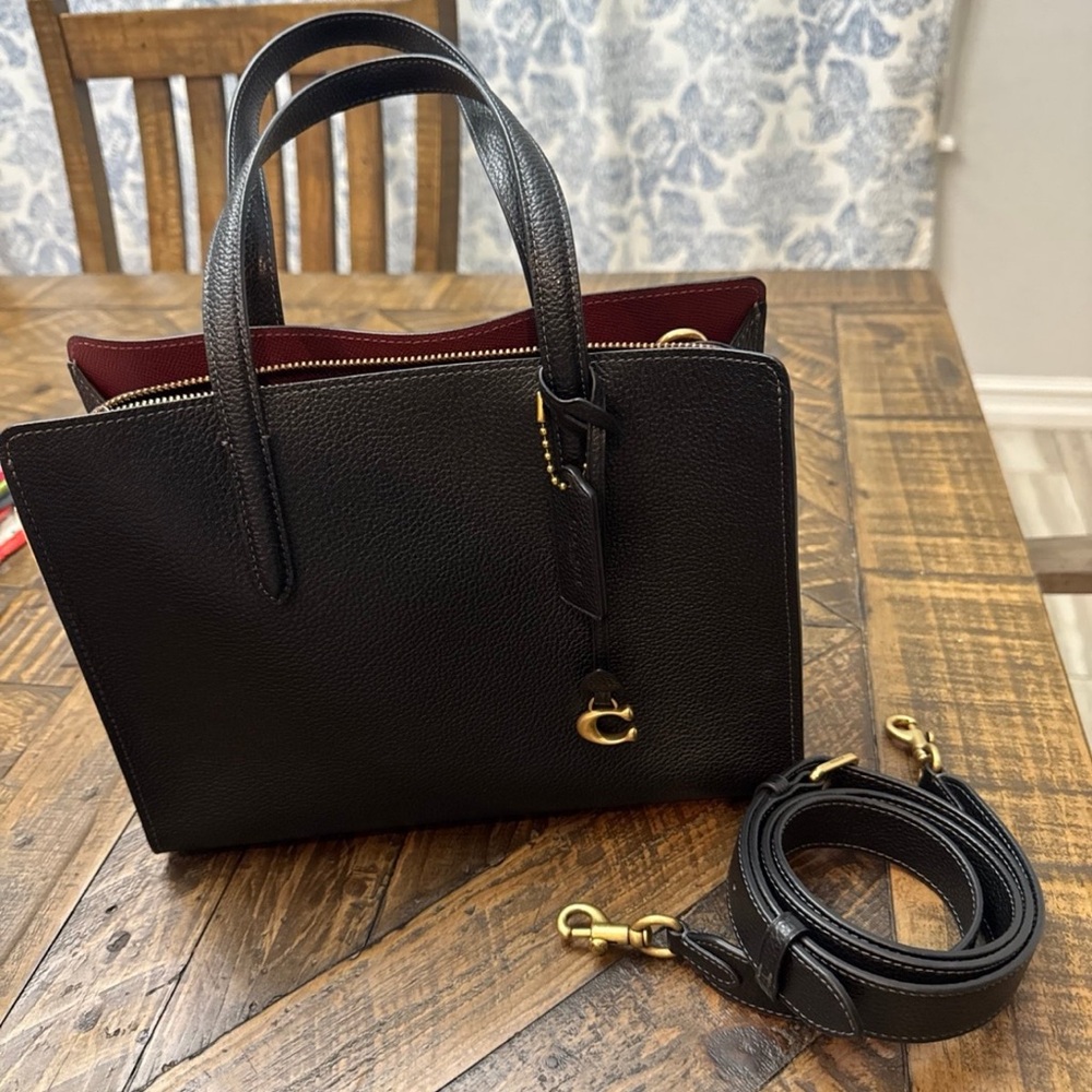 Coach Black and Burgundy Leather Tote - Coach PB Carter Cary 28 - Picture 5 of 7